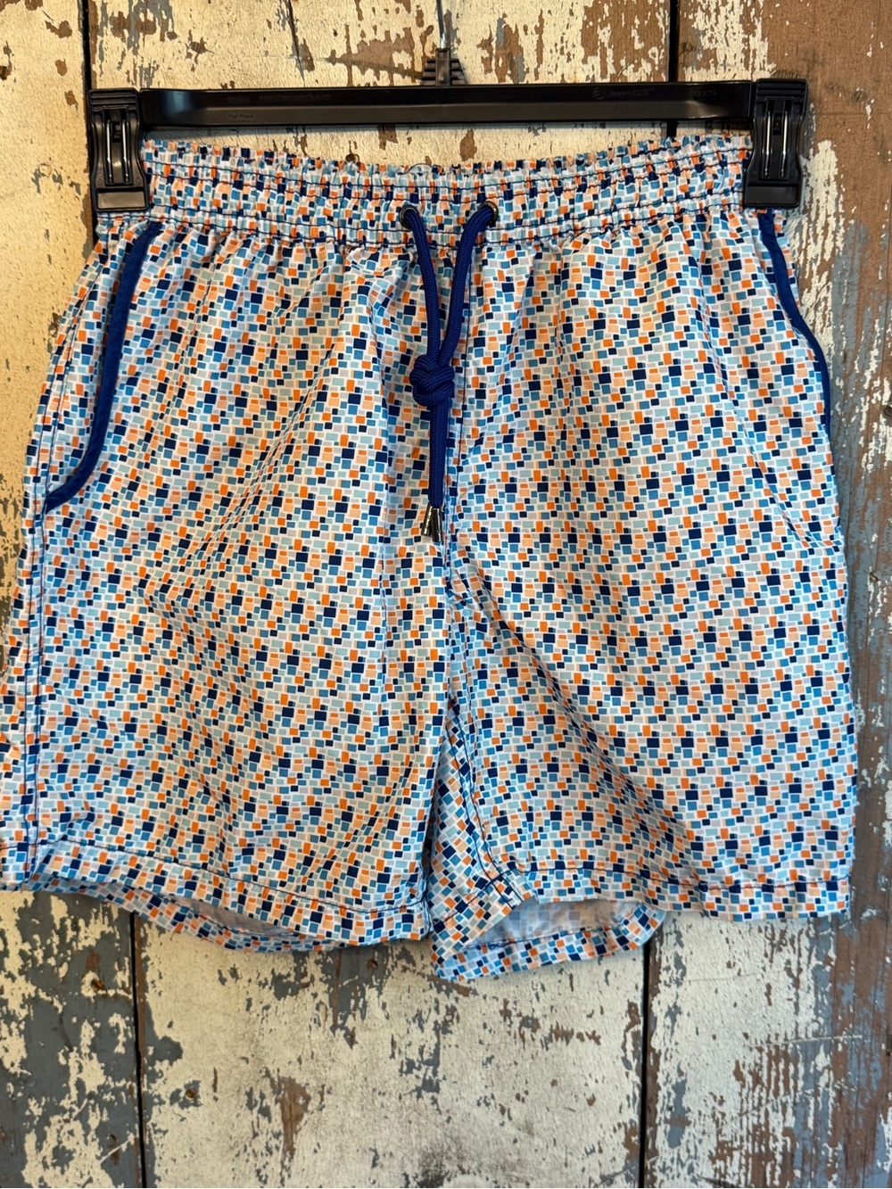 Patterned Drawstring Swim Shorts in Blue & Orange Mr. Swim Men’s size medium